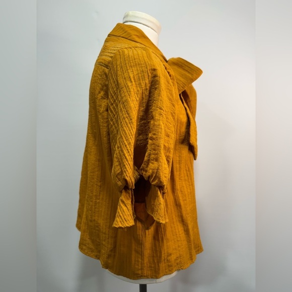 Zara Mustard Shirt With Bow Detail Short Sleeve Button front  Sz Medium - Picture 4 of 14
